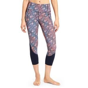 Athleta Chaturanga Capri S Tapestry High Rise Leggings‎ Navy Paisley Pink